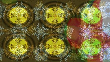 Kar taneleri tasarımı. Modern tasarım posteri, kapak tasarımı, kahverengi, yeşil ve sarı renkli kart tasarımı. Retro stil dokusu, şablon kış elementleri. Moda olmuş kar taneleri ve elementler Memphis kartları.