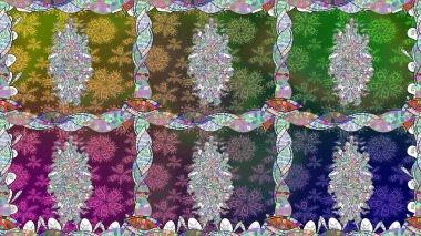 Düz Çiçek Elementleri Tasarımı. Süslü kumaş deseni. Raster illüstrasyonunda kusursuz çiçek deseni. Renkli Bahar Teması Kusursuz Arkaplan.