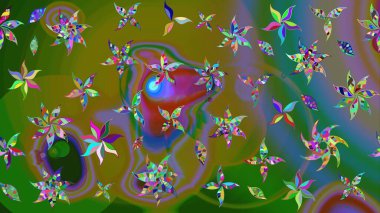 Soyut etnik raster çizim kalıbı. Arkaplan dokusu, duvar kağıdı, yeşil renkli çiçek teması. Kabile sanatı boho baskısı, klasik çiçek arkaplanı.