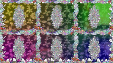 İşlemeli çiçekli, dikişsiz desen. Parmak izi, kumaş, duvar kâğıdı, tekstil için raster dokusu. Renkli grunge kolo çiçekleri ile soyut arkaplanı zenginleştir.