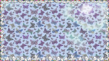 Decor on neutral and gray background for clothing design. Seamless background of colorful butterflies. Raster illustration. clipart