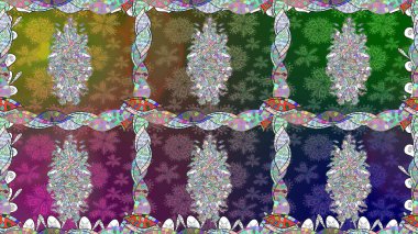 Ağaç dallı bahar çiçekleri ile desen, çiçek siluetiyle yeşil renkler. Raster deseni.