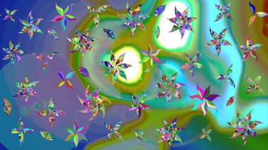 Mavi renkli şirin tekstil tarzında. Raster illüstrasyonu. Çiçek arkaplan. Çiçek duvar kâğıdı. Renkli çizim deseni.