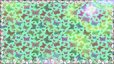 Trendy Decoration with Beautiful Butterfly Silhouettes. Cute Feminine Pattern for Card, Invitation, Print. Spring Background with Colorful Butterflies. Raster Background on blue and neutral colors. clipart