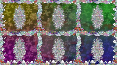 Raster illüstrasyonunda kusursuz çiçek deseni. Yeşil renkte çiçekler.