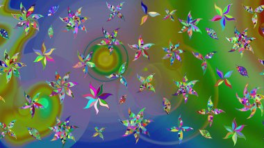 Raster illüstrasyonundaki çiçek desenli çizim. Suluboya tarzında yeşil renkte çiçekler.