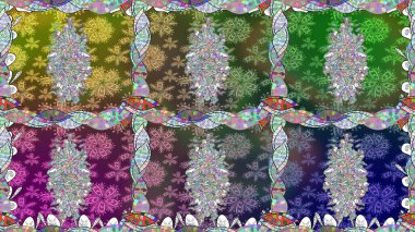 Soyut etnik raster kusursuz desen. Kabile sanatı boho baskısı, klasik çiçek arkaplanı. Arkaplan dokusu, duvar kağıdı, yeşil renkli çiçek teması.