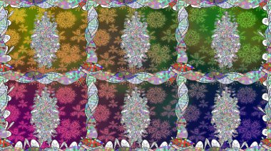 Kusursuz desen. Raster illüstrasyonu. Renkli süs kenarı. Hint süsü. Çiçek duvar kağıdı. Yeşil renklerde.