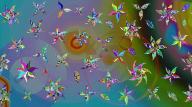 Çiçekli karalama şeklinde Raster çiçek deseni. Mavi renkli çiçekler. Yumuşak, bahar çiçekli arka plan.