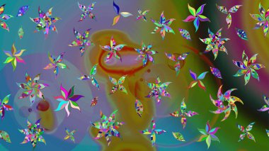 Renkli Bahar Teması eskiz kalıbı. Raster illüstrasyonu. Kahverengi renkli çiçekler. Düz Çiçek Elementleri Tasarımı. Çiçekli çiçek deseni, suluboya..