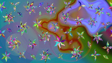 Düz Çiçek Elementleri Tasarımı. Raster illüstrasyonu. Renkli Bahar Teması eskiz kalıbı. Şirin çiçek elementleri. Çizim deseni Modaya uygun kumaş deseni.