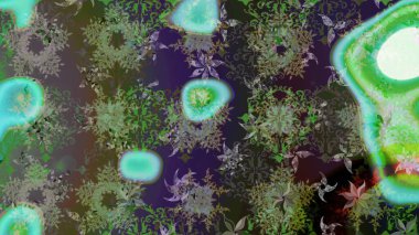 Çiçekli karalama şeklinde Raster çiçek deseni. Yumuşak, bahar çiçekli arka plan. Yeşil renkte çiçekler.