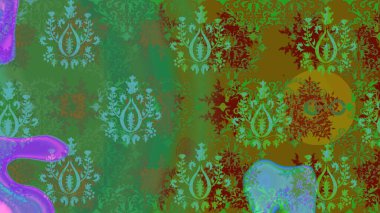 Çiçek desenli çizim. Raster illüstrasyonu. Asya tekstil tarzında. Güzel kumaş deseni. Renkli Bahar Teması eskiz kalıbı. Düz Çiçek Elementleri Tasarımı.