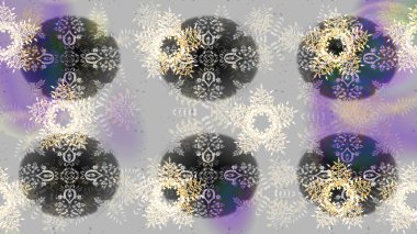 Sanat terapisi tarzı zen çizim için gri, nötr ve menekşe şekilli kar taneleri. El çizimi, dövme stili, kumaş tasarımı ve Raster illüstrasyonunda kartlar..