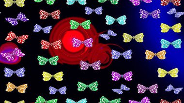 Decorative hand drawn butterflies. Raster illustration. Picture on black colors. Fashion nice fabric design. clipart