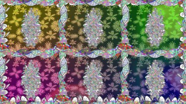 Raster Illustrasyon 'da moda olmayan çiçek deseni. Renkli Yaz Temalı Kusursuz Arkaplan. Güzel kumaş deseni. Düz Çiçek Elementleri Tasarımı.