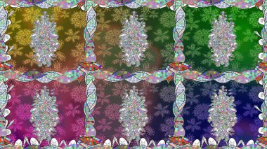 Çiçekli karalama şeklinde Raster çiçek deseni. Raster illüstrasyonu. Yumuşak, yaz çiçekleri yeşil renklerde.