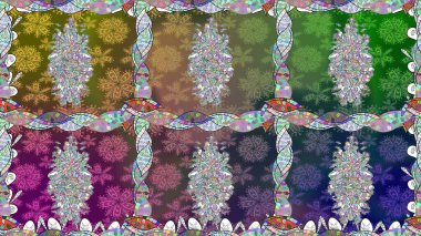 Düz Çiçek Elementleri Tasarım Raster illüstrasyonu. Çiçekli, suluboya desenli kusursuz çiçek deseni. Yeşil renkte çiçekler. Renkli Bahar Teması: Kusursuz Arkaplan.