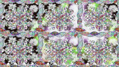 Yapraklı çiçekler ve doğal renklerde papatya çiçekleri. Kusursuz bir arka plan modeli. Raster - stok.