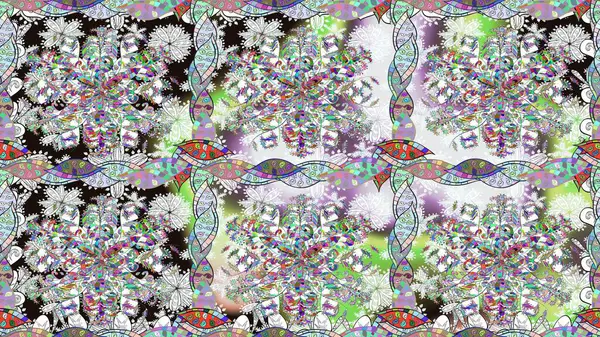 Yapraklı çiçekler ve doğal renklerde papatya çiçekleri. Kusursuz bir arka plan modeli. Raster - stok.