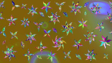 Düz Çiçek Elementleri Tasarımı. Kahverengi renkli çiçekler. Renkli Bahar Teması eskiz kalıbı. Sevimli çiçek raster deseni.