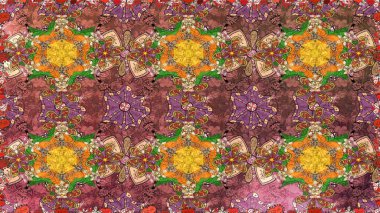 Renkli Bahar Temalı Kusursuz Arkaplan. Raster illüstrasyonunda kusursuz çiçek deseni. Düz Çiçek Elementleri Tasarımı. Süslü kumaş deseni.