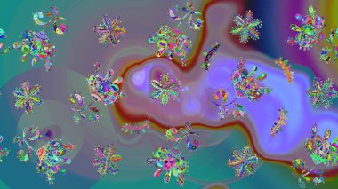 Düz Çiçek Elementleri Tasarımı. Raster illüstrasyonundaki çiçek desenli çizim. Mavi renkli çiçekler. Renkli Bahar Teması çizim şablonu.