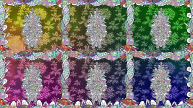 Renkli Bahar Temalı Kusursuz Arkaplan. Yeşil renkli çiçekler. Düz Çiçek Elementleri Tasarım Raster illüstrasyonu. Çiçeksiz desenli arka plan.