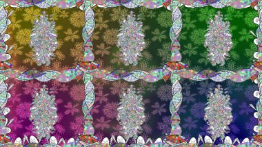 Raster illüstrasyonu. Kusursuz çiçek deseni. Asya tekstil tarzında. Yeşil renkli çiçekler. Raster illüstrasyonu.