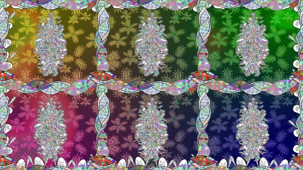 Renkli Yaz Temalı Kusursuz Arkaplan. Çiçekli kusursuz retro desen. Düz Çiçek Elementleri Tasarımı. Yeşil renkte çiçekler.