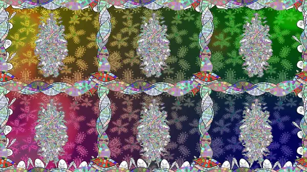 Renkli Yaz Temalı Kusursuz Arkaplan. Çiçekli kusursuz retro desen. Düz Çiçek Elementleri Tasarımı. Yeşil renkte çiçekler.