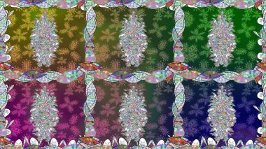 Raster illüstrasyonu. Yeşil renkli çiçekler. Çiçeksiz desenli arka plan, vuruşlar, sıçramalar, yaz çiçekleri..