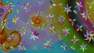 El çizimi Raster çizimi. Çizim çiçek deseni duvar kağıdı, web sitesi arka planı, ambalaj kağıdı, davetiye, broşür, afiş veya web sitesi için kullanılabilir. Parlak elementlerin.