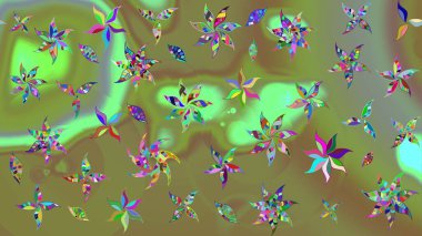 Yeşil renkli çiçekler. Çizim çiçek deseni duvar kâğıdı olarak kullanılabilir. Raster illüstrasyonu.