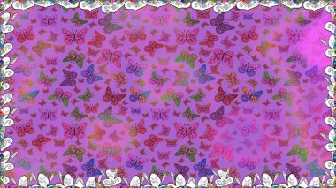 Spring and summer tropical butterfly seamless pattern in violet and purple colors. Suitable for fabric, paper, packaging. Raster illustration. Butterfly shadows and silhouettes. clipart