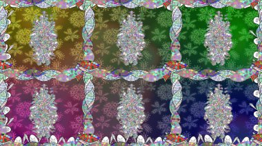 Şirin çiçekli kusursuz desen ve yeşil renkli yapraklar, suluboya çiçek deseni, duvar kağıdı, kart ya da kumaş için fayanslı. Raster illüstrasyonu.