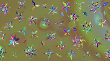 Düz Çiçek Elementleri Tasarımı. Asya tekstil tarzında. Çiçek desenli çizim. Raster illüstrasyonu. Renkli Bahar Teması eskiz kalıbı. Güzel kumaş deseni.