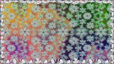 Renkli Bahar Temalı Kusursuz Arkaplan. Çiçeksel fantezi tasarımı, parlak bir arka planda, kusursuz bir desen. Düz Çiçek Elementleri Tasarımı.