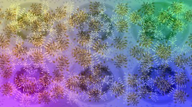 Mor, mavi ve nötr kar taneleri. Kar tanelerinin soyut arkaplanlı Noel şablonu. Noel ve yeni yıl moda baskıları için tatil tasarımı. Raster illüstrasyonu.