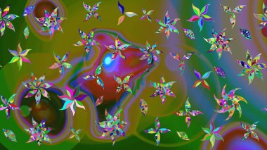 Yeşil renkli çiçekler. Raster illüstrasyonunda çiçek deseni çizimi.