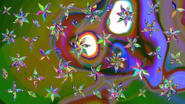 Yaz çiçekleri teması. Suluboya resim taklit Raster çizimi. Klasik çiçekler. El çizimi, soyut ve süslü elementler. Yeşil renkler.