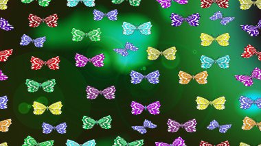 Raster illüstrasyonu. Dekoratif el çizimi kelebekler. Yeşil renkli resim. Güzel kumaş tasarımı..