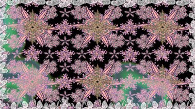 Raster illüstrasyonu. Asya tekstil tarzında. Raster illüstrasyonu. Kusursuz çiçek deseni. Tarafsız renklerde çiçekler.