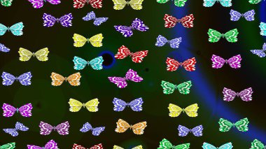 Duvar kağıtları, web sayfası geçmişi, yüzey dokuları, tekstil için mükemmel. Resimlerde tropik kelebekler görülür. Raster. Gri renkler üzerine çiçek desenli eskiz.