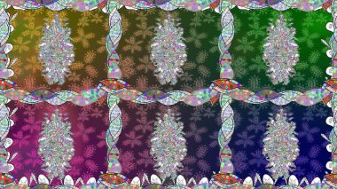 Elle çizilmiş çiçek deseni (fayans). Tekstil için dikişsiz suluboya desen. Sevimli çiçekleri, desenleri, yeşil renkleri olan renksiz desenler..