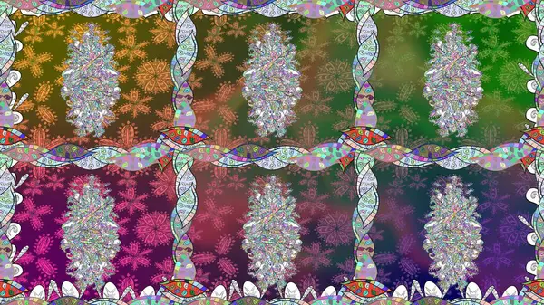 Moda baskıları için zarif bir şablon. Halk tarzı. Parlak renkli çiçekleri ve yeşil renkli yaprakları olan kusursuz çiçek desenleri. Modern çiçek arkaplanı.