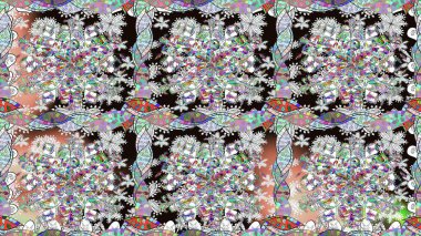 Süslü kumaş deseni. Düz Çiçek Elementleri Tasarımı. Raster illüstrasyonunda kusursuz çiçek deseni. Renkli Bahar Teması Kusursuz Arkaplan.