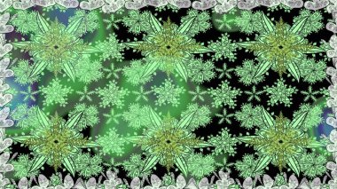 Yeşil renklere karalamalar çizen kusursuz çiçek deseni. Raster illüstrasyonu.