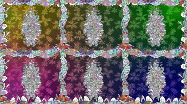 Halk tarzı. Moda baskıları için zarif bir şablon. Parlak renkli çiçekleri ve yeşil renkli yaprakları olan kusursuz çiçek desenleri. Modern çiçek arkaplanı.