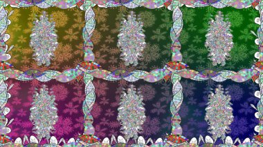 Düz Çiçek Elementleri Tasarımı. Raster illüstrasyonunda kusursuz çiçek deseni. Renkli Bahar Temalı Kusursuz Arkaplan. Yeşil renkte çiçekler.